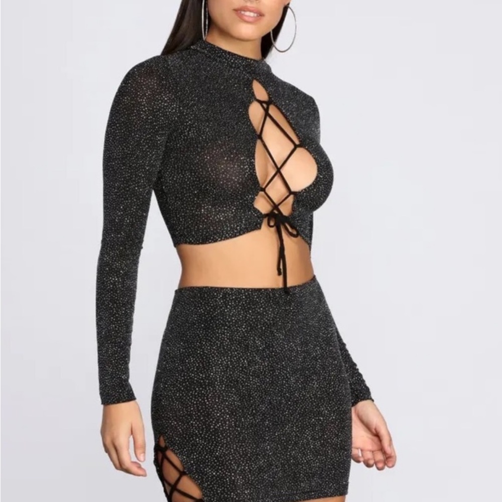 Black Glitter Cut-Out two piece set